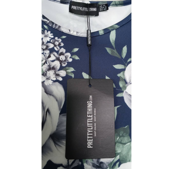 PLT Navy Floral Print Frill Detail Sleeveless Midi Dress Women's Size 12 - Picture 3 of 5